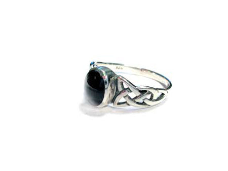 Celtic Silver Stone Set Ring With Trinity Knot Design on the Shoulders Black/Onyx