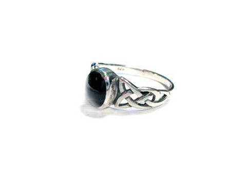 Celtic Silver Stone Set Ring With Trinity Knot Design on the Shoulders Black/Onyx
