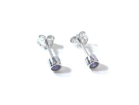 Amethyst Cz Silver 4mm Round Rubover Set Earring Boxed.