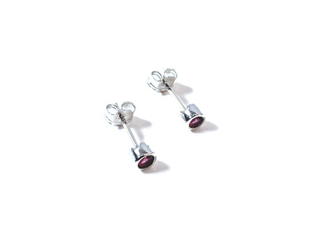 Ruby Cz Silver 4mm Round Rubover Set Earring Boxed.