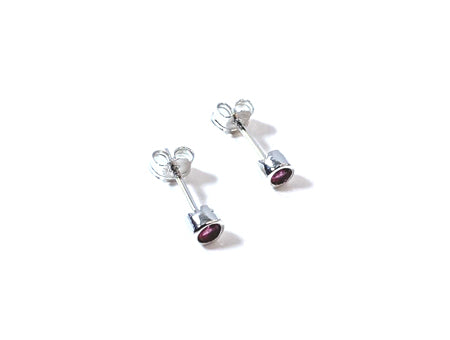 Ruby Cz Silver 4mm Round Rubover Set Earring Boxed.