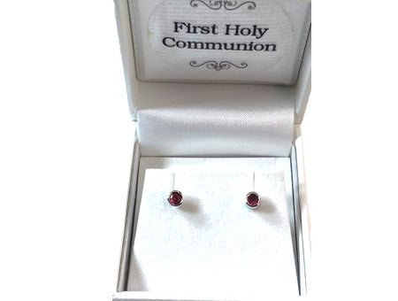 Ruby Cz Silver 4mm Round Rubover Set Earring Boxed.