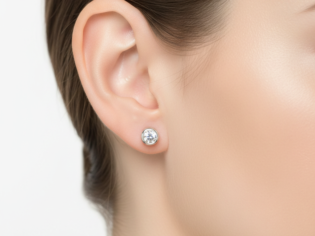White Cz Silver 4mm Round Rubover Set Earring Boxed.