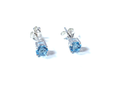 Kids Blue Topaz December Birthstone Cubic Zirconia Silver 5 mm Claw Set Earring.