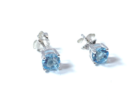 Kids Blue Topaz December Birthstone Cubic Zirconia Silver 5 mm Claw Set Earring.