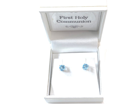 Kids Blue Topaz December Birthstone Cubic Zirconia Silver 5 mm Claw Set Earring.