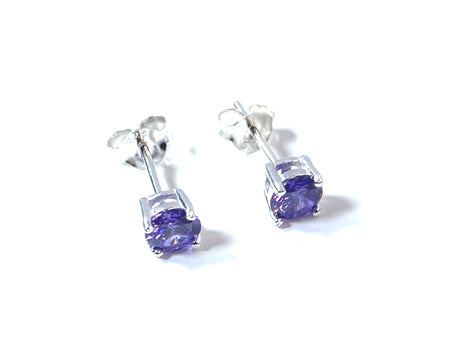 Kids Amethyst February Birthstone Cubic Zirconia Silver 5 mm Claw Set Earring.