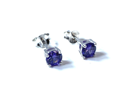 Kids Amethyst February Birthstone Cubic Zirconia Silver 5 mm Claw Set Earring.