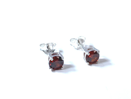 Kids Garnet January Birthstone Cubic Zirconia Silver 5 mm Claw Set Earring.