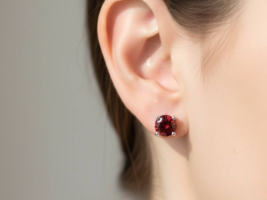 Kids Garnet January Birthstone Cubic Zirconia Silver 5 mm Claw Set Earring.