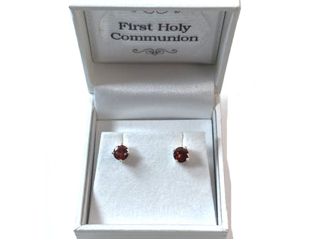 Kids Garnet January Birthstone Cubic Zirconia Silver 5 mm Claw Set Earring.
