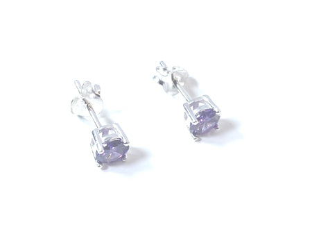 Kids Light Amethyst June Birthstone Cubic Zirconia Silver 5 mm Claw Set Earring.