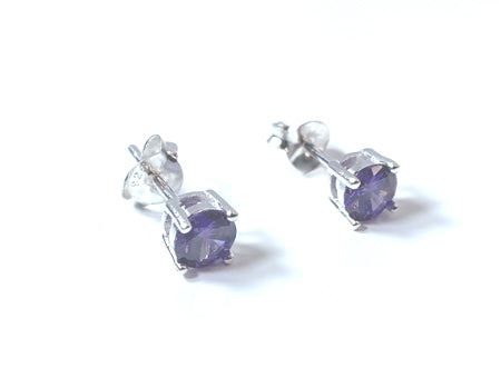Kids Light Amethyst June Birthstone Cubic Zirconia Silver 5 mm Claw Set Earring.