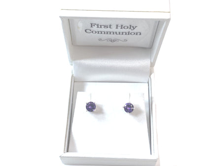 Kids Light Amethyst June Birthstone Cubic Zirconia Silver 5 mm Claw Set Earring.