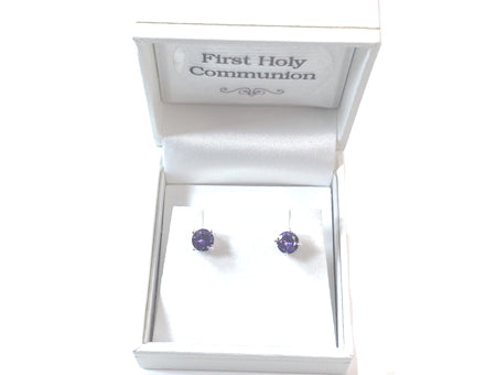 Kids Light Amethyst June Birthstone Cubic Zirconia Silver 5 mm Claw Set Earring.