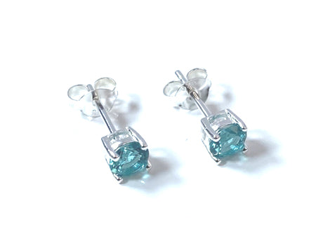 Kids Aquamarine March Birthstone Cubic Zirconia Silver 5 mm Claw Set Earring.