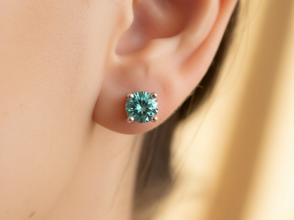 Kids Aquamarine March Birthstone Cubic Zirconia Silver 5 mm Claw Set Earring.