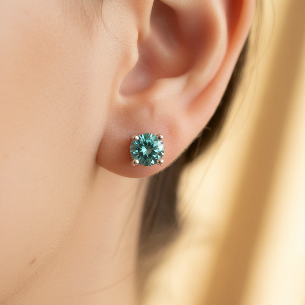 Kids Aquamarine March Birthstone Cubic Zirconia Silver 5 mm Claw Set Earring.