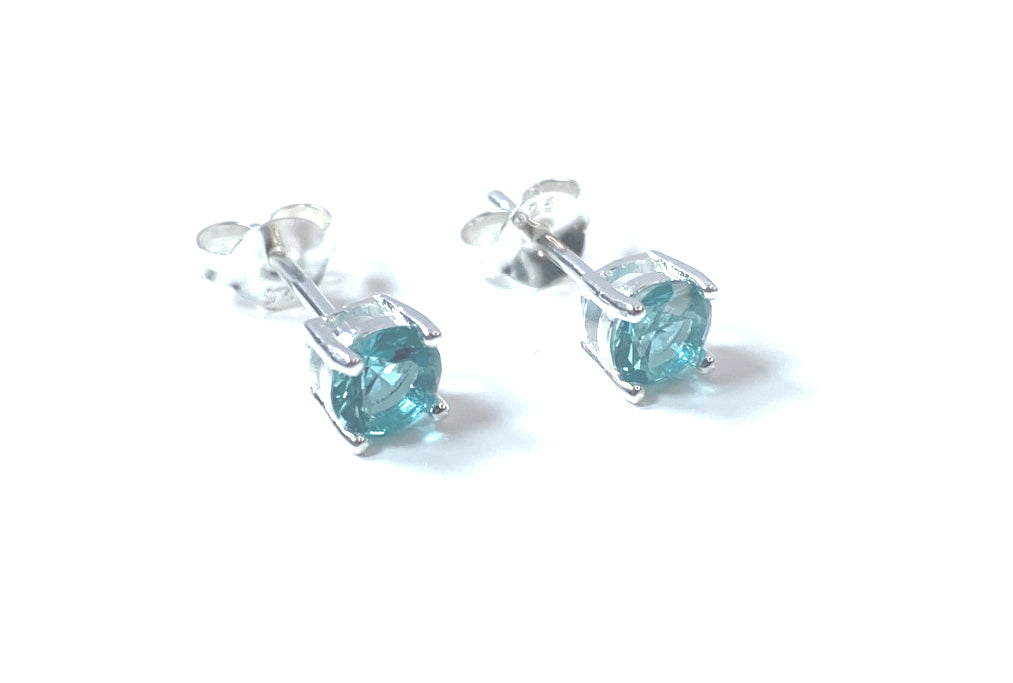 Kids Aquamarine March Birthstone Cubic Zirconia Silver 5 mm Claw Set Earring.