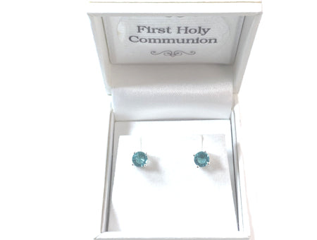 Kids Aquamarine March Birthstone Cubic Zirconia Silver 5 mm Claw Set Earring.