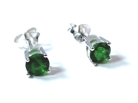 Kids Emerald May Birthstone Cubic Zirconia Silver 5 mm Claw Set Earring.