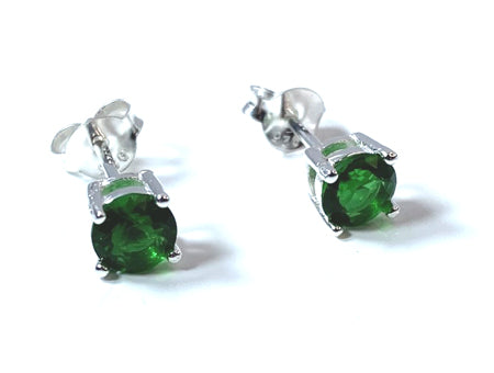 Kids Emerald May Birthstone Cubic Zirconia Silver 5 mm Claw Set Earring.