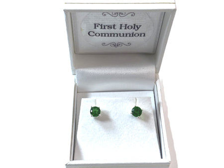 Kids Emerald May Birthstone Cubic Zirconia Silver 5 mm Claw Set Earring.
