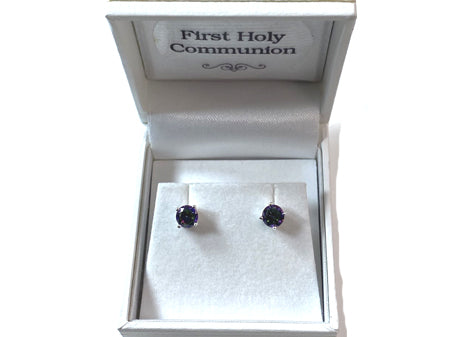 Kids Mystic Topaz Cubic Zirconia Silver 5 mm Claw Set Earring.