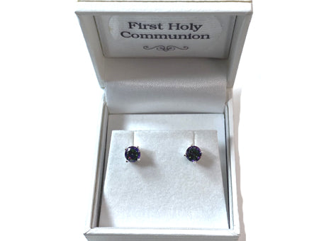 Kids Mystic Topaz Cubic Zirconia Silver 5 mm Claw Set Earring.