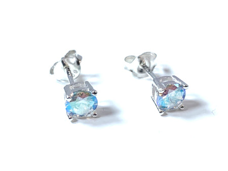 Kids Opalescent Cubic Zirconia Silver 5 mm Claw Set Earring.
