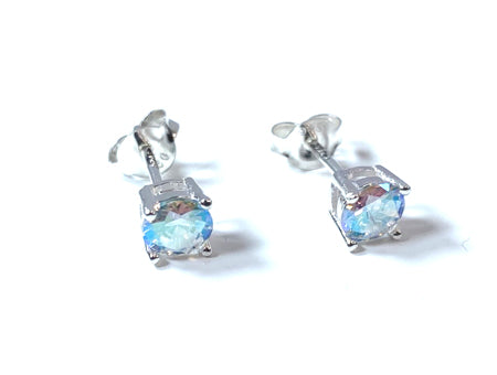 Kids Opalescent Cubic Zirconia Silver 5 mm Claw Set Earring.