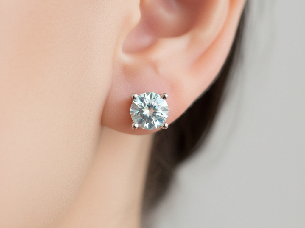 Kids Opalescent Cubic Zirconia Silver 5 mm Claw Set Earring.