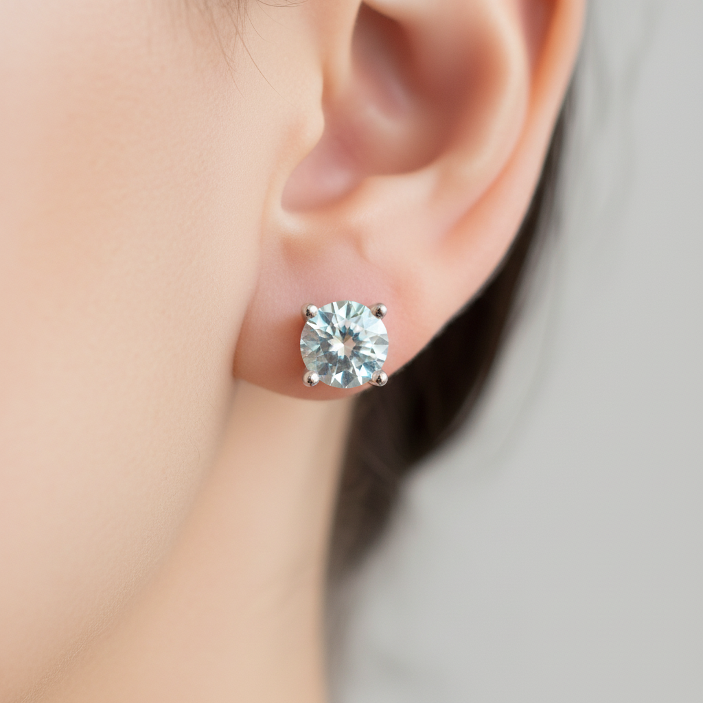 Kids Opalescent Cubic Zirconia Silver 5 mm Claw Set Earring.