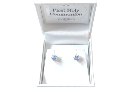 Kids Opalescent Cubic Zirconia Silver 5 mm Claw Set Earring.