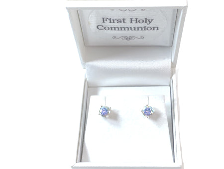 Kids Opalescent Cubic Zirconia Silver 5 mm Claw Set Earring.