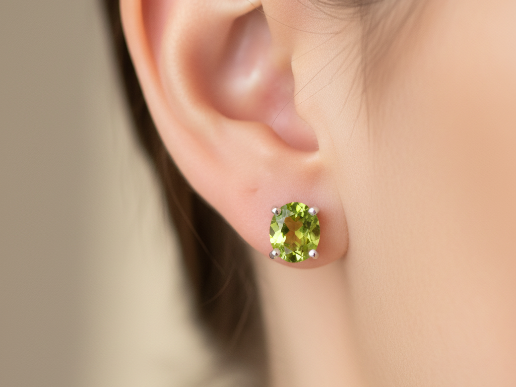 Kids Peridot August Birthstone Cubic Zirconia Silver 5 mm Claw Set Earring.
