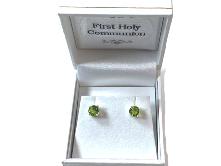 Kids Peridot August Birthstone Cubic Zirconia Silver 5 mm Claw Set Earring.