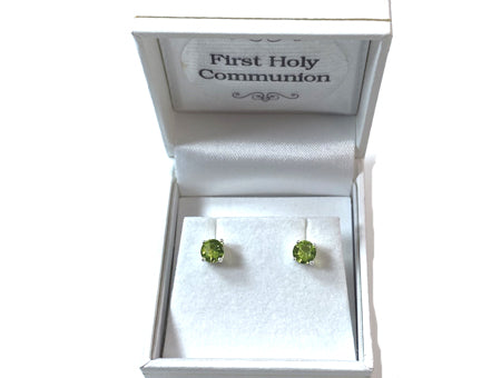 Kids Peridot August Birthstone Cubic Zirconia Silver 5 mm Claw Set Earring.