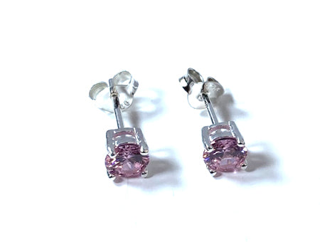 Kids Pink October Birthstone Cubic Zirconia Silver 5 mm Claw Set Earring.