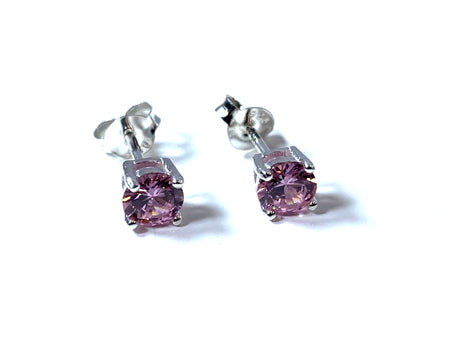 Kids Pink October Birthstone Cubic Zirconia Silver 5 mm Claw Set Earring.