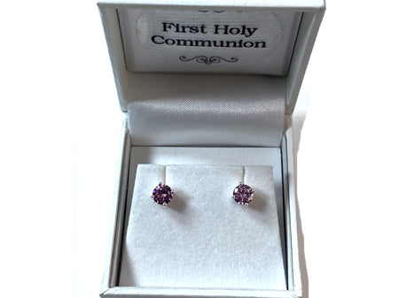 Kids Pink October Birthstone Cubic Zirconia Silver 5 mm Claw Set Earring.