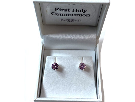 Kids Pink October Birthstone Cubic Zirconia Silver 5 mm Claw Set Earring.