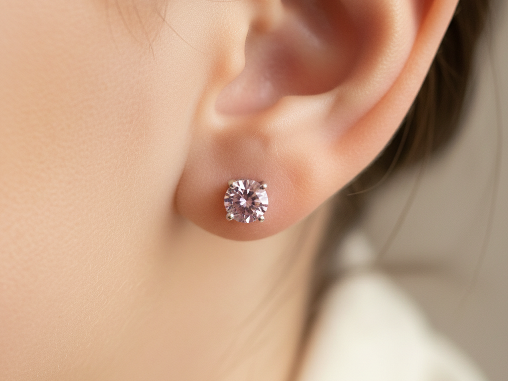 Kids Pink October Birthstone Cubic Zirconia Silver 5 mm Claw Set Earring.