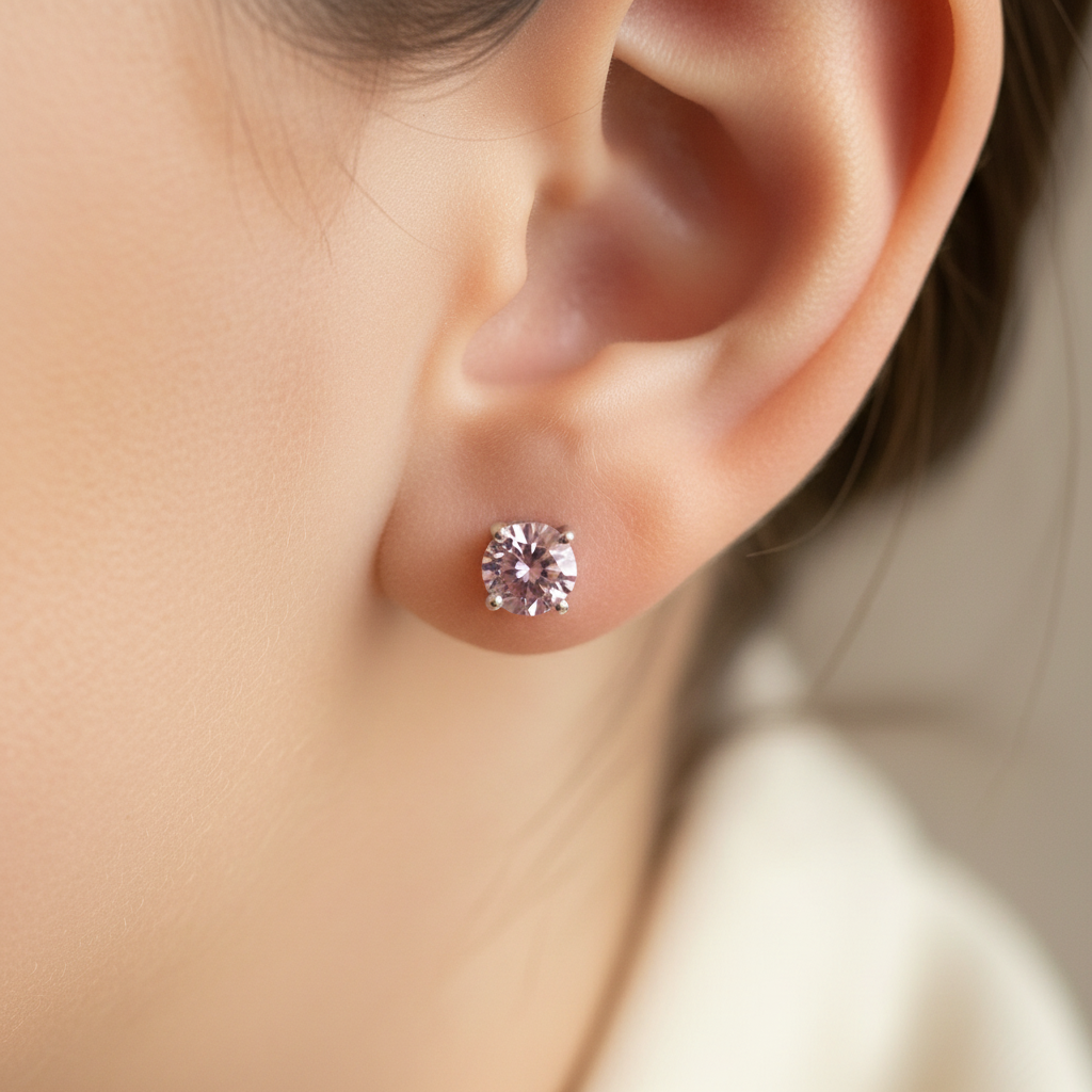 Kids Pink October Birthstone Cubic Zirconia Silver 5 mm Claw Set Earring.