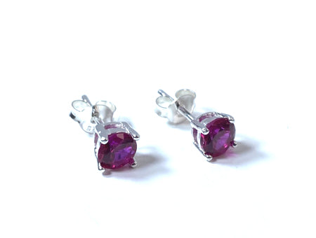 Kids Ruby July Birthstone Cubic Zirconia Silver 5 mm Claw Set Earring.
