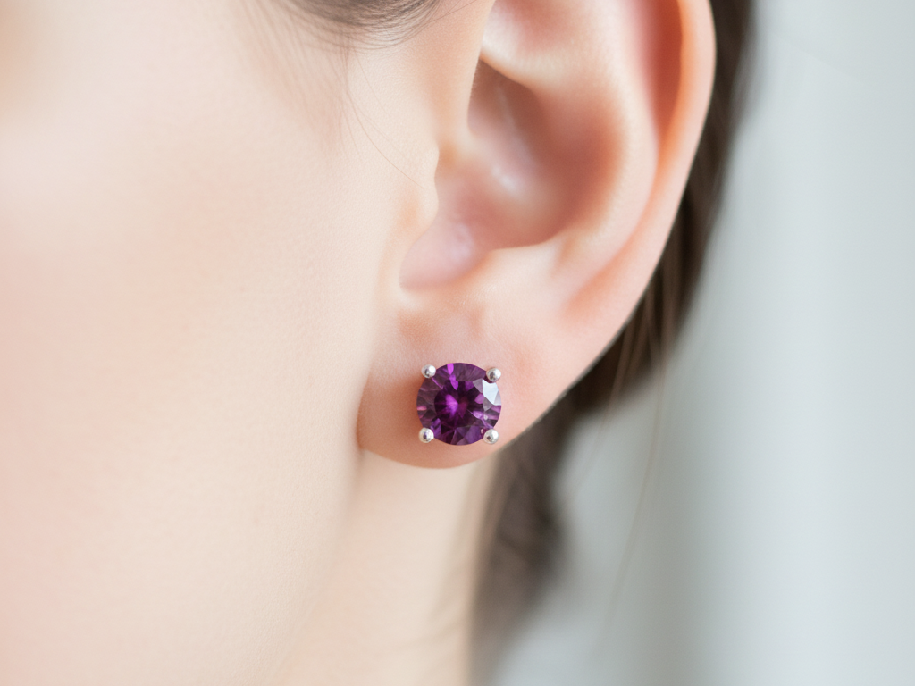 Kids Ruby July Birthstone Cubic Zirconia Silver 5 mm Claw Set Earring.
