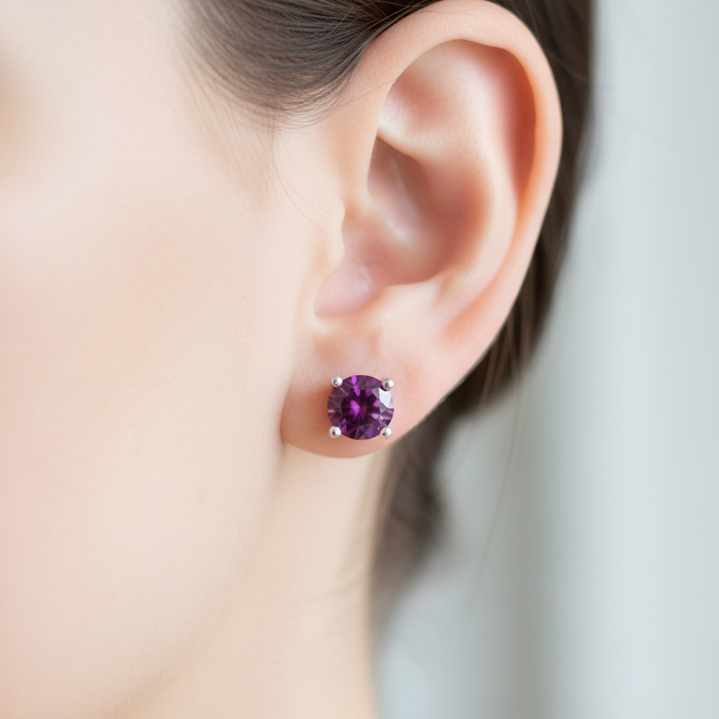 Kids Ruby July Birthstone Cubic Zirconia Silver 5 mm Claw Set Earring.