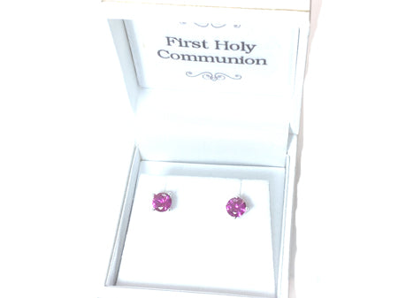 Kids Ruby July Birthstone Cubic Zirconia Silver 5 mm Claw Set Earring.