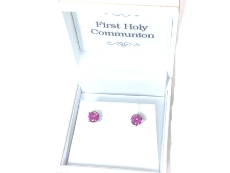 Kids Ruby July Birthstone Cubic Zirconia Silver 5 mm Claw Set Earring.