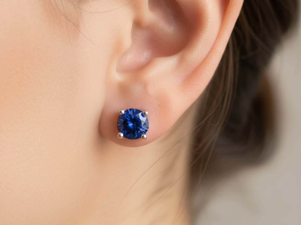 Kids Sapphire September Birthstone Cubic Zirconia Silver 5 mm Claw Set Earring.